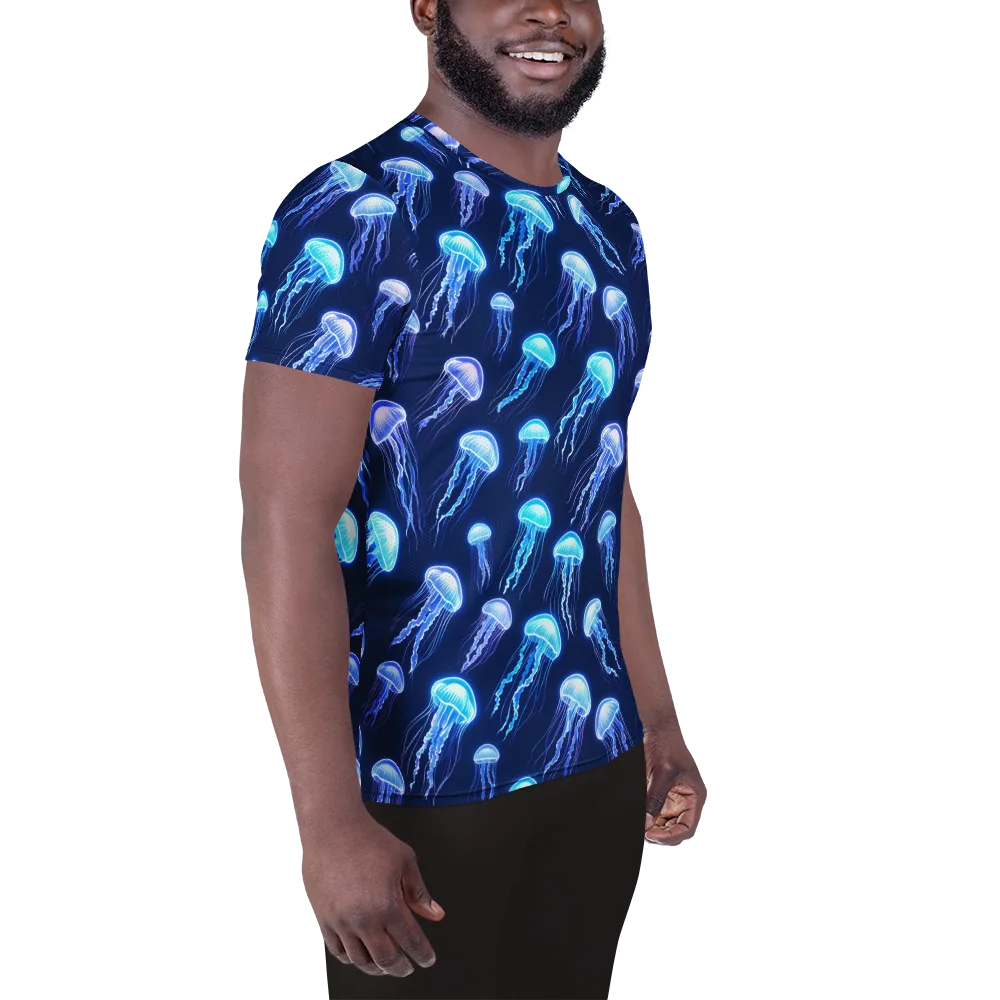 Electric Jellyfish on Men's Athletic T-Shirt — Right