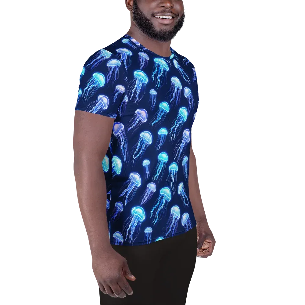Electric Jellyfish on Men's Athletic T-Shirt — Right