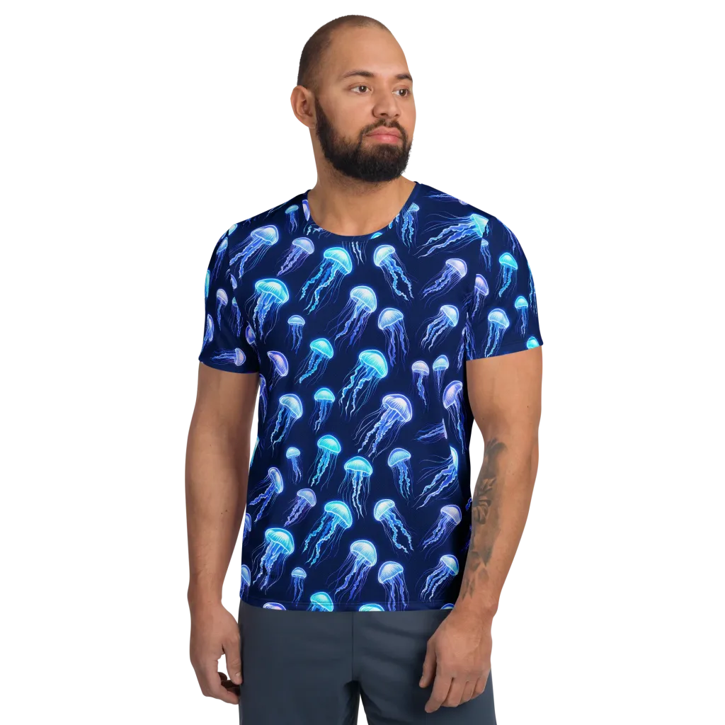 Electric Jellyfish on Men's Athletic T-Shirt — Front