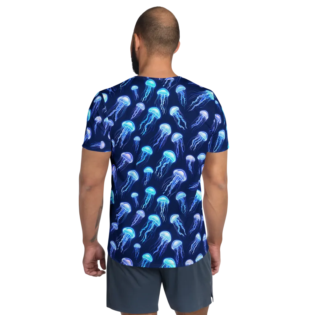 Electric Jellyfish on Men's Athletic T-Shirt — Back