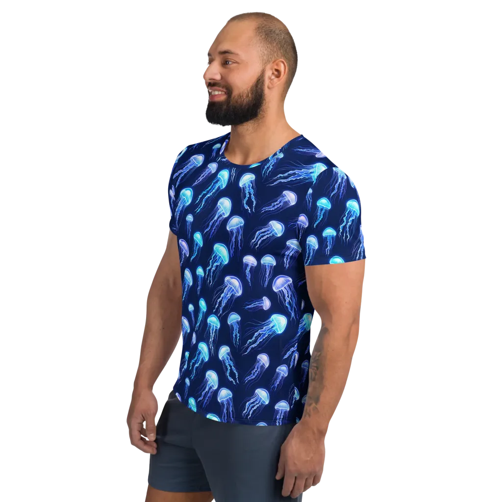 Electric Jellyfish on Men's Athletic T-Shirt — Left