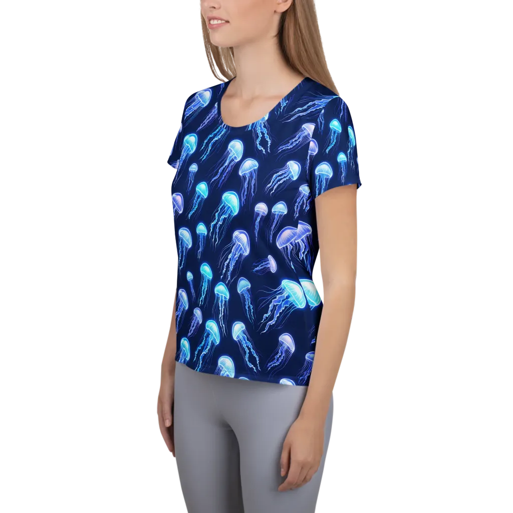 Electric Jellyfish on Women's Athletic T-Shirt — Left