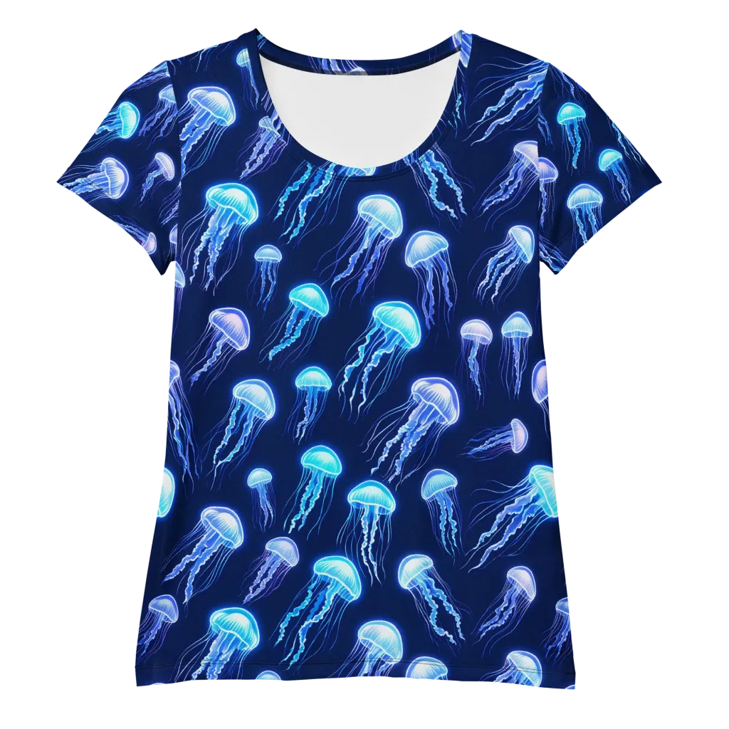 Electric Jellyfish on Women's Athletic T-Shirt — Front