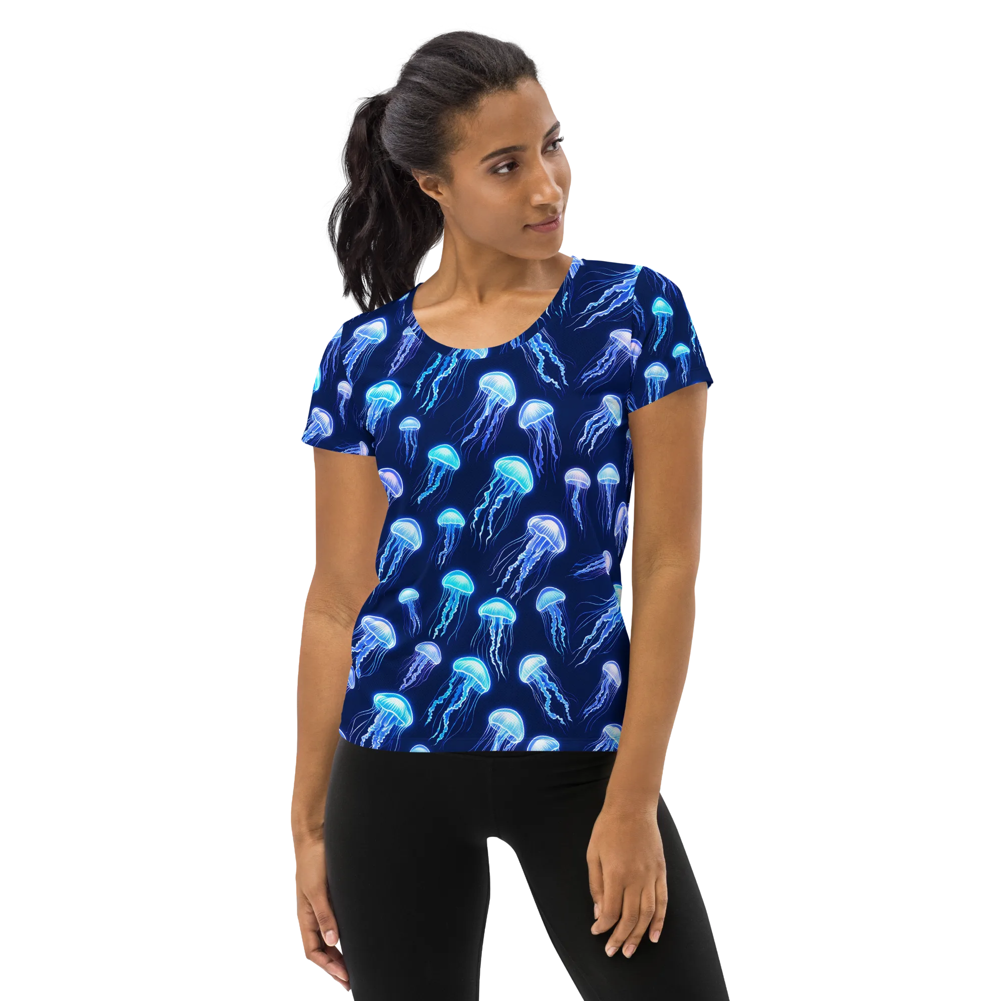 Electric Jellyfish on Women's Athletic T-Shirt — Front