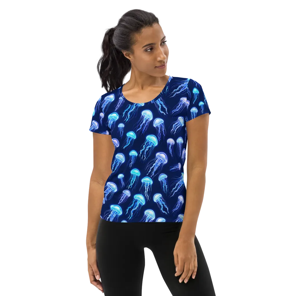 Electric Jellyfish on Women's Athletic T-Shirt — Front