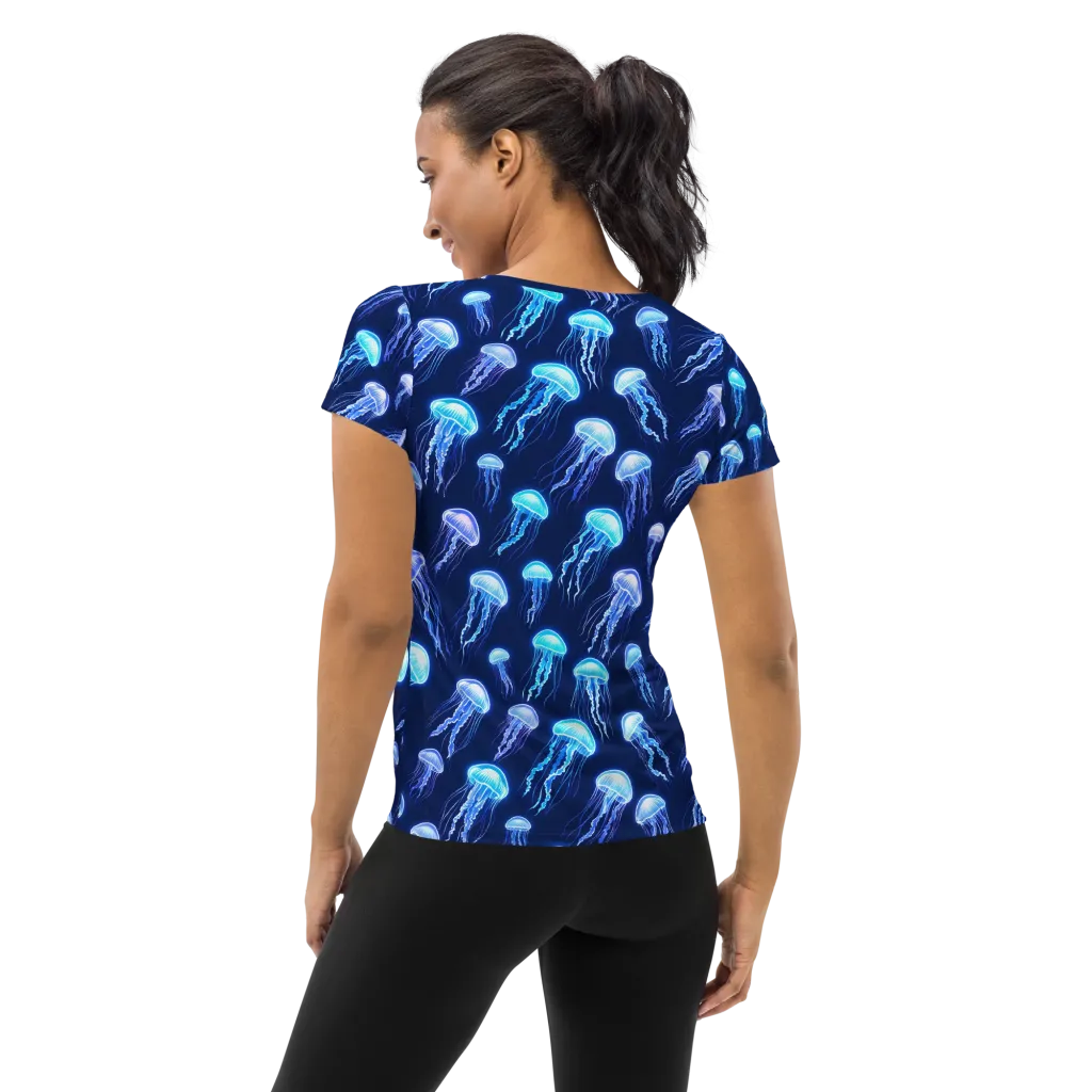 Electric Jellyfish on Women's Athletic T-Shirt — Back