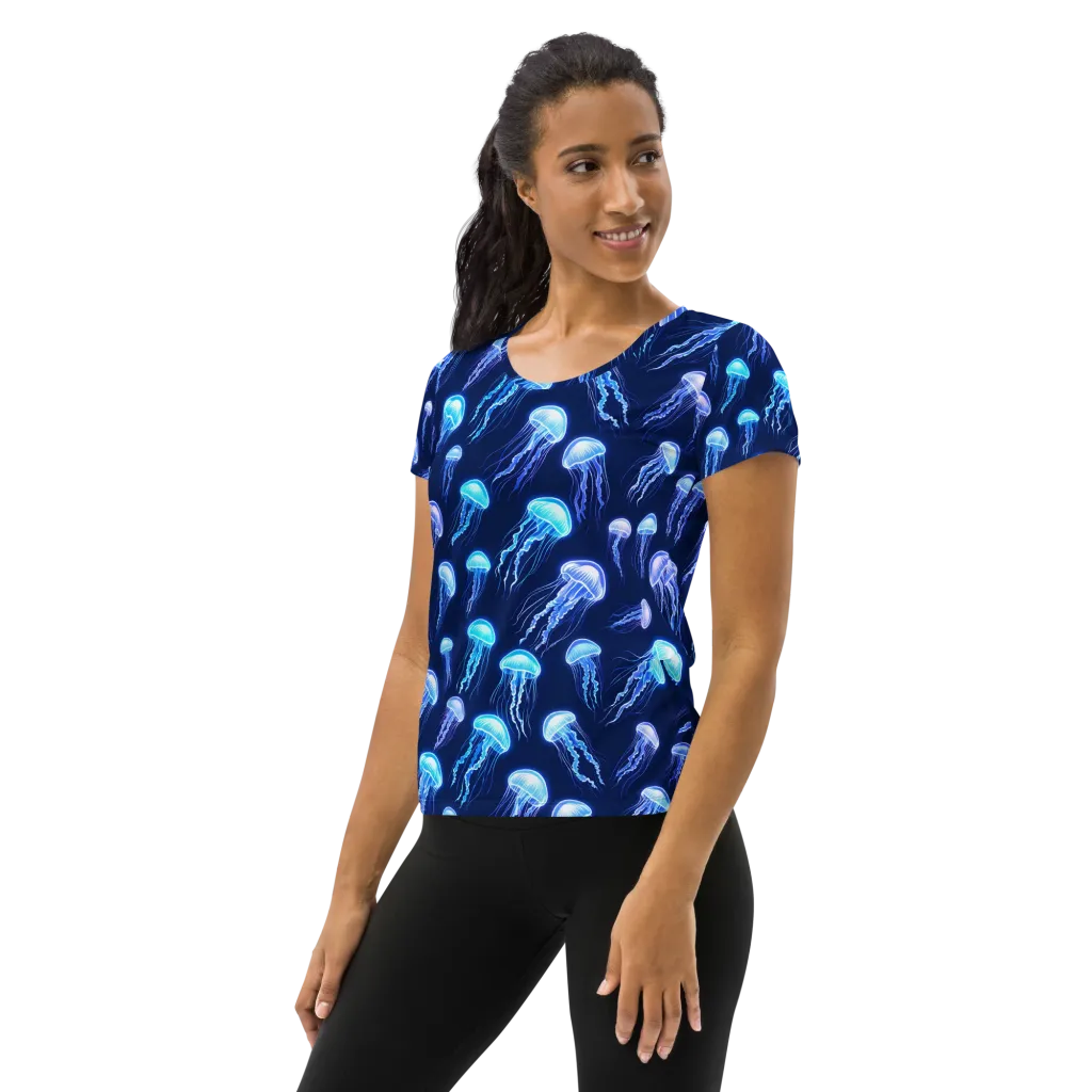 Electric Jellyfish on Women's Athletic T-Shirt — Left