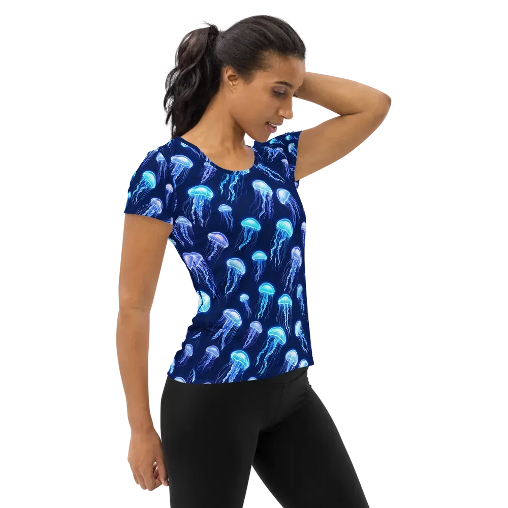 Electric Jellyfish on Women's Athletic T-Shirt — Right
