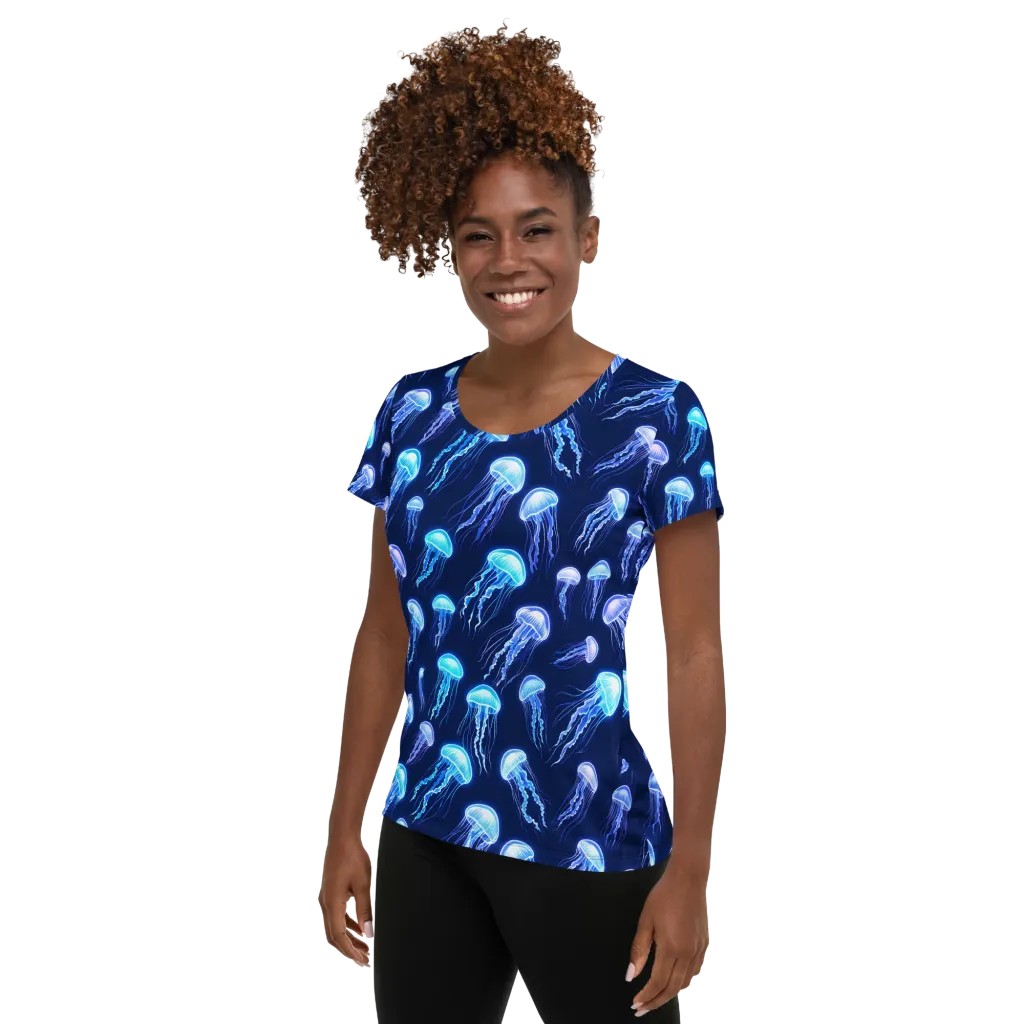 Electric Jellyfish on Women's Athletic T-Shirt — Left
