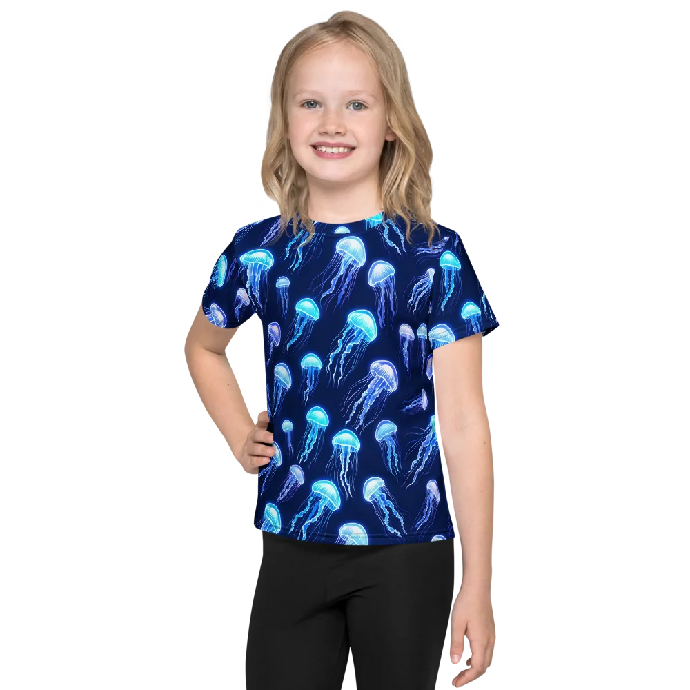 Electric Jellyfish on Kids Crew Neck T-Shirt — Front