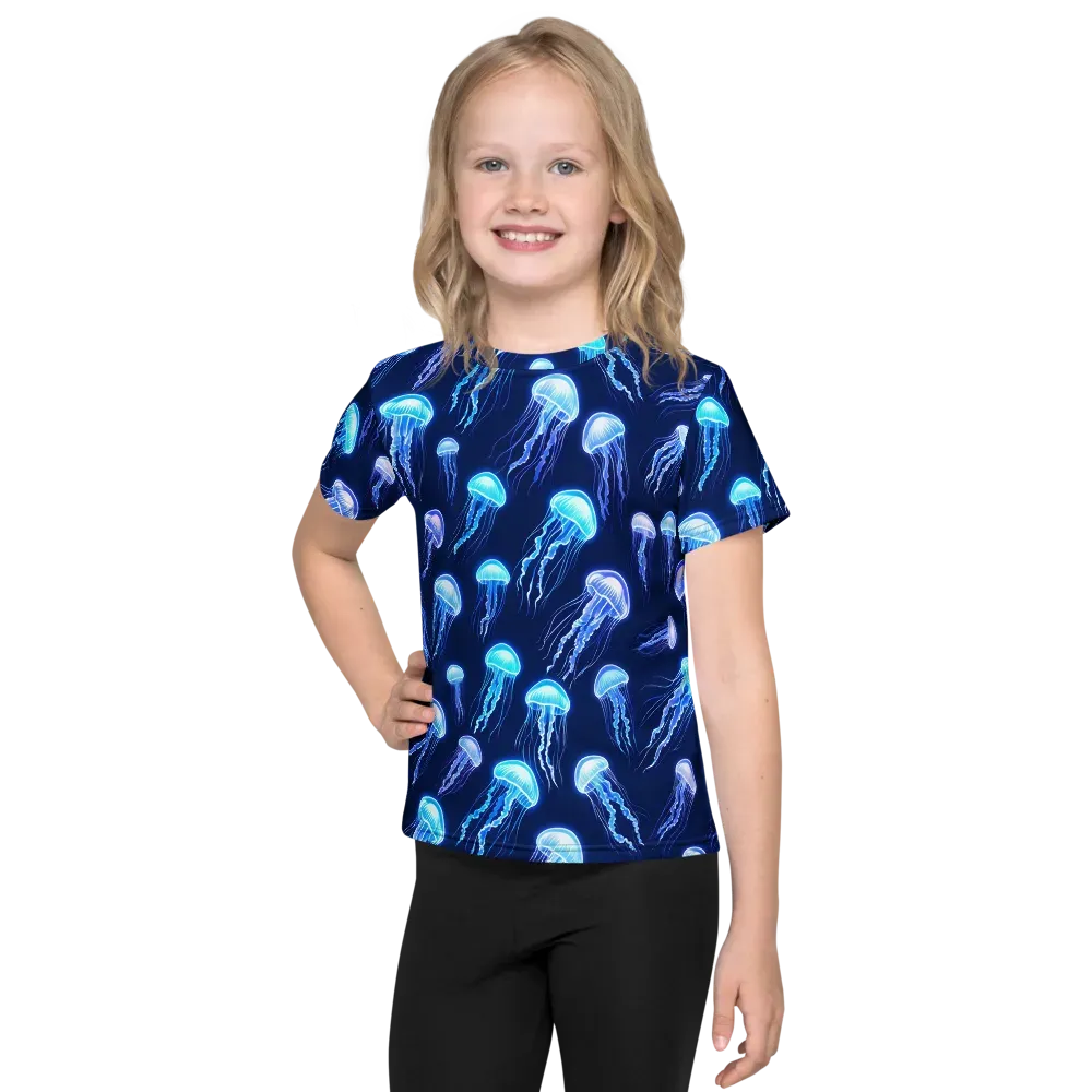 Electric Jellyfish on Kids Crew Neck T-Shirt — Front