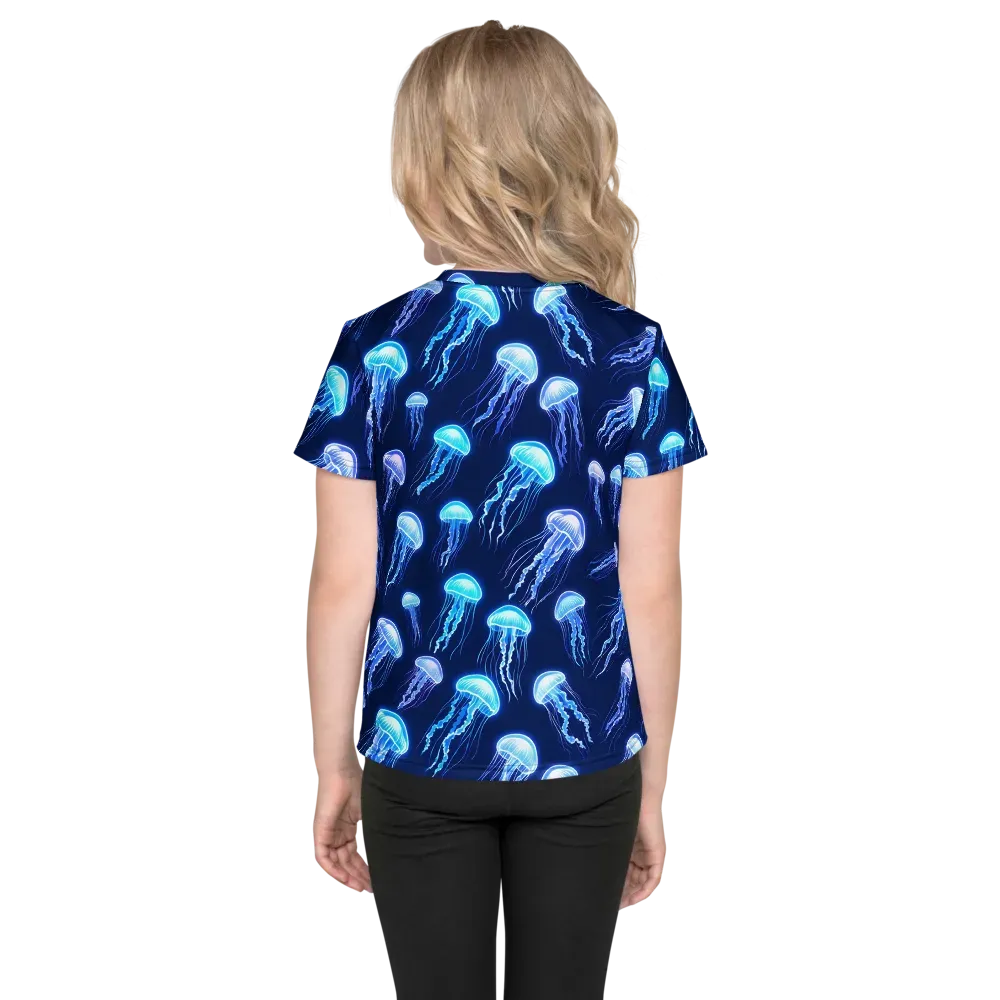 Electric Jellyfish on Kids Crew Neck T-Shirt — Back