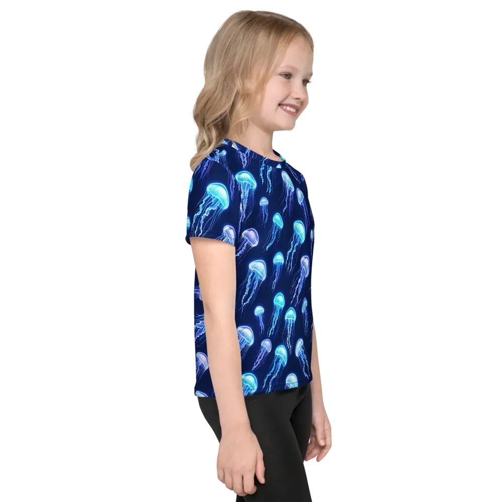 Electric Jellyfish on Kids Crew Neck T-Shirt — Right