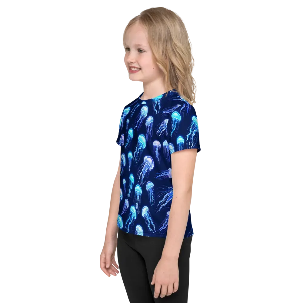 Electric Jellyfish on Kids Crew Neck T-Shirt — Left