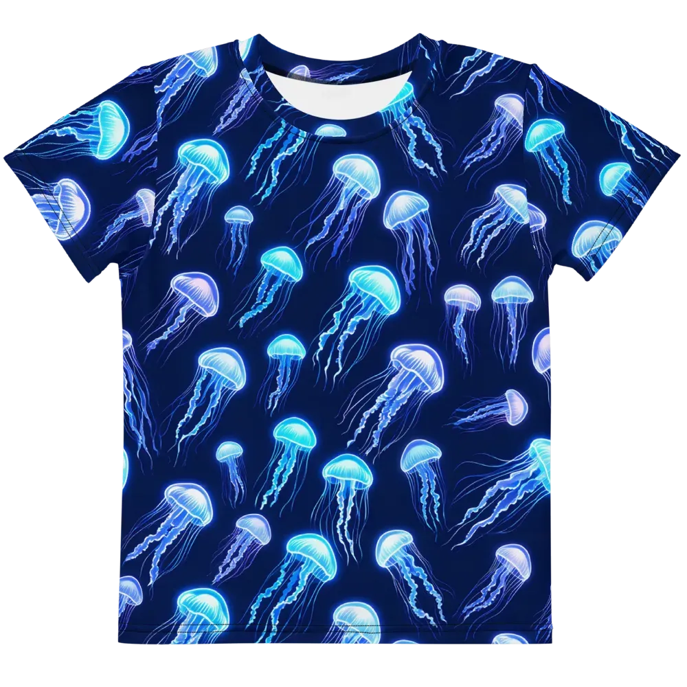Electric Jellyfish on Kids Crew Neck T-Shirt — Front