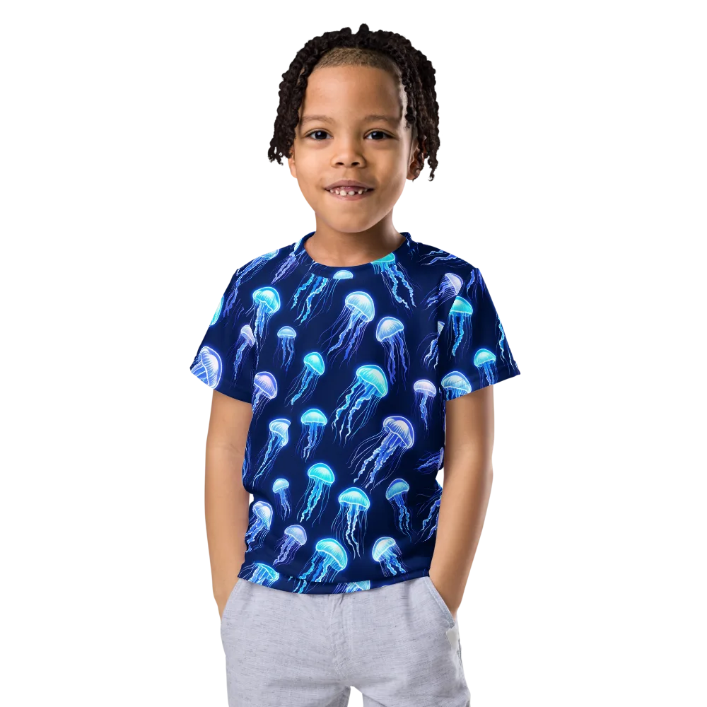 Electric Jellyfish on Kids Crew Neck T-Shirt — Front