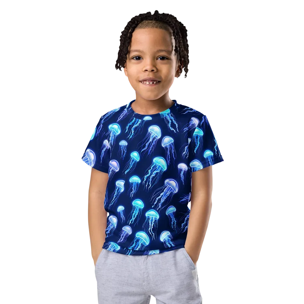 Electric Jellyfish on Kids Crew Neck T-Shirt — Front