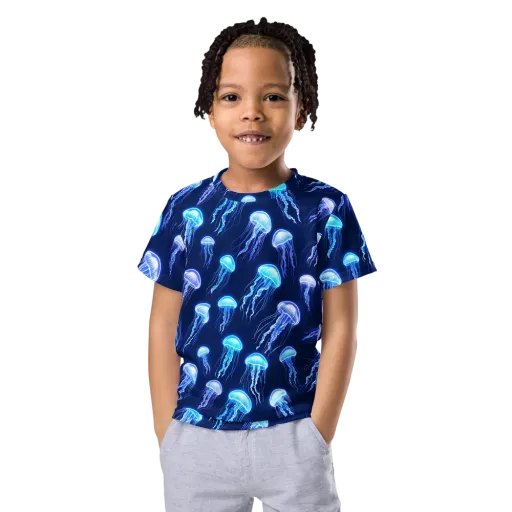 Electric Jellyfish on a Kids Crew Neck T-Shirt