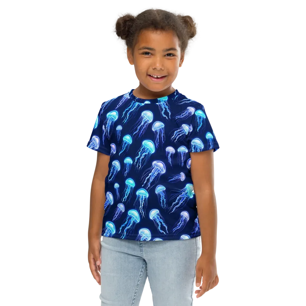 Electric Jellyfish on Kids Crew Neck T-Shirt — Front