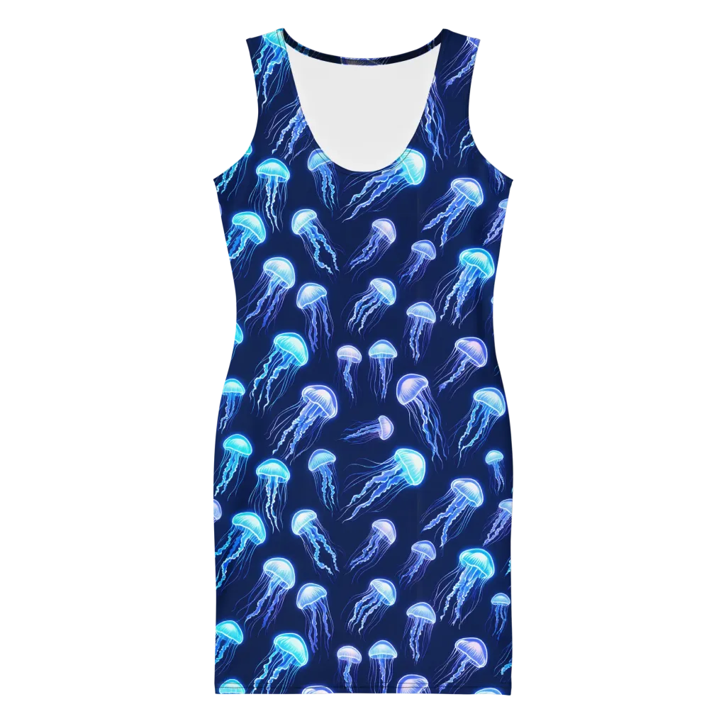 Electric Jellyfish on Bodycon Dress — Front