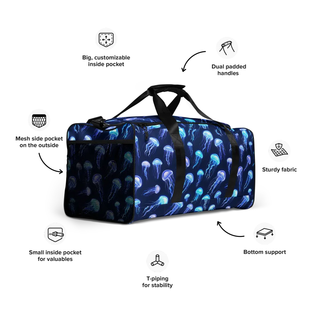 Electric Jellyfish on Duffle Bag — Right Front