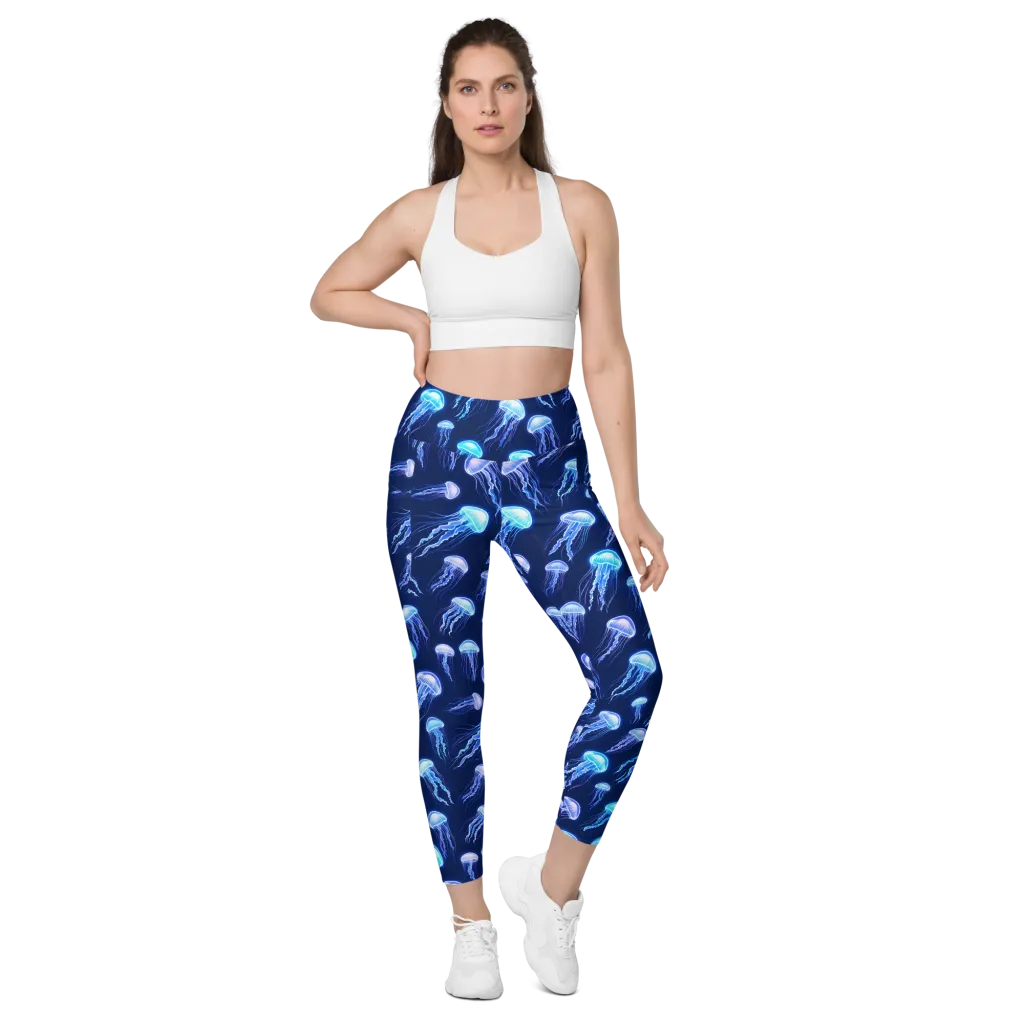 Electric Jellyfish on Leggings with Pockets — Front
