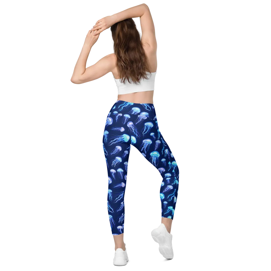 Electric Jellyfish on Leggings with Pockets — Back