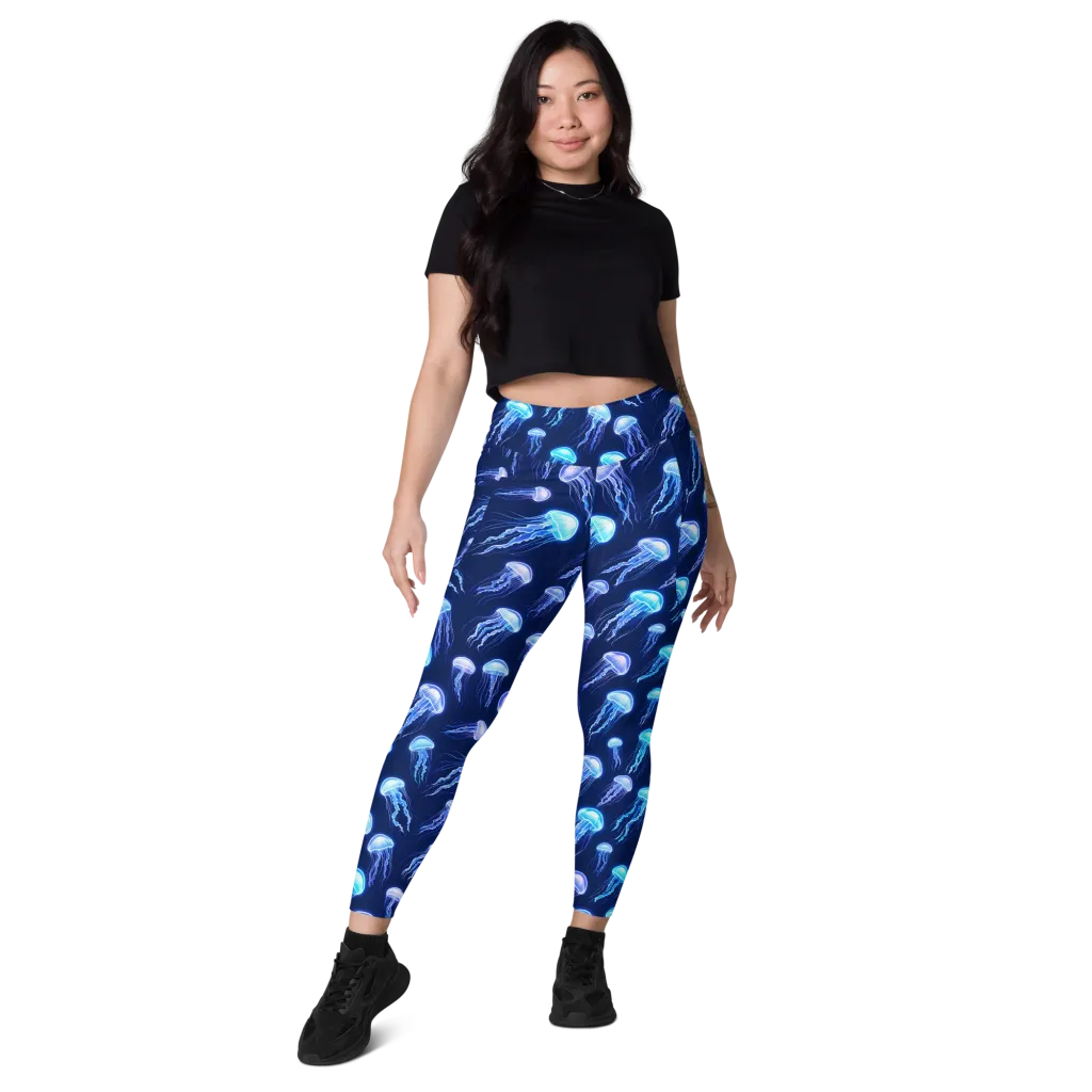Electric Jellyfish on Leggings with Pockets — Front