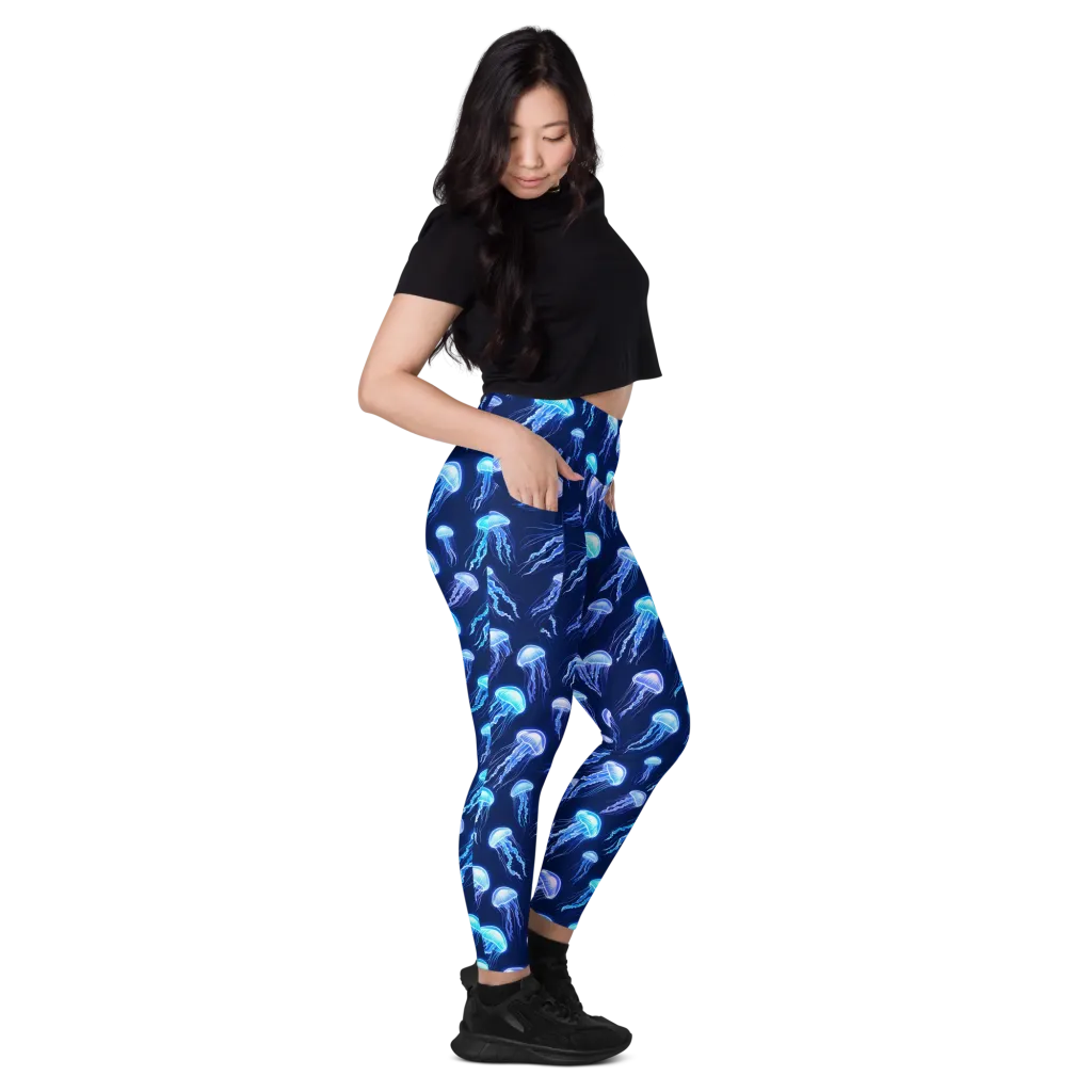 Electric Jellyfish on Leggings with Pockets — Right