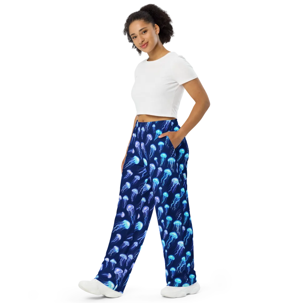 Electric Jellyfish on Wide-Leg Pants — Left Front