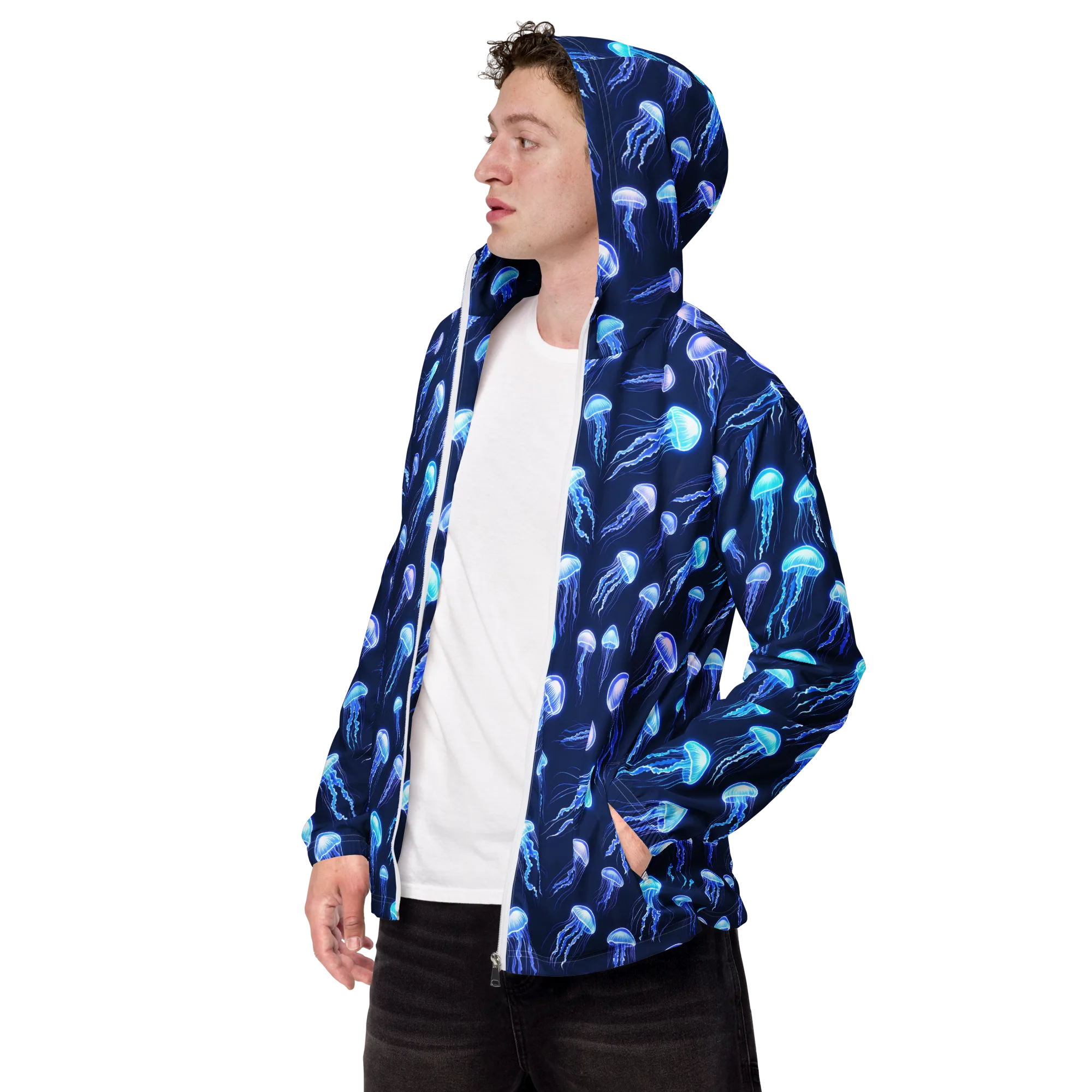 Electric Jellyfish on Men's Windbreaker — Left Front