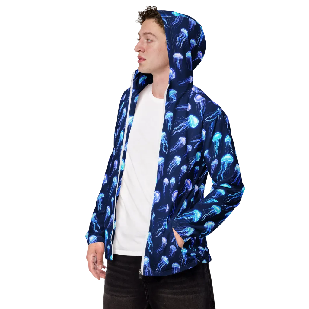 Electric Jellyfish on Men's Windbreaker — Left Front