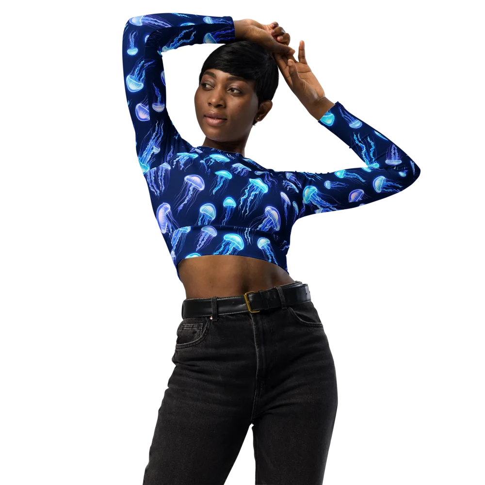 Electric Jellyfish on Long Sleeve Crop Top — Front