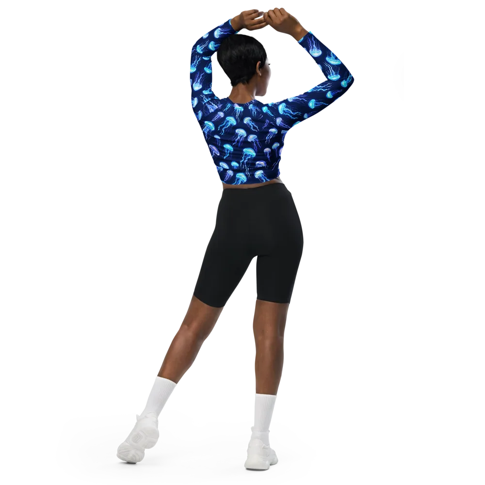 Electric Jellyfish on Long Sleeve Crop Top — Back