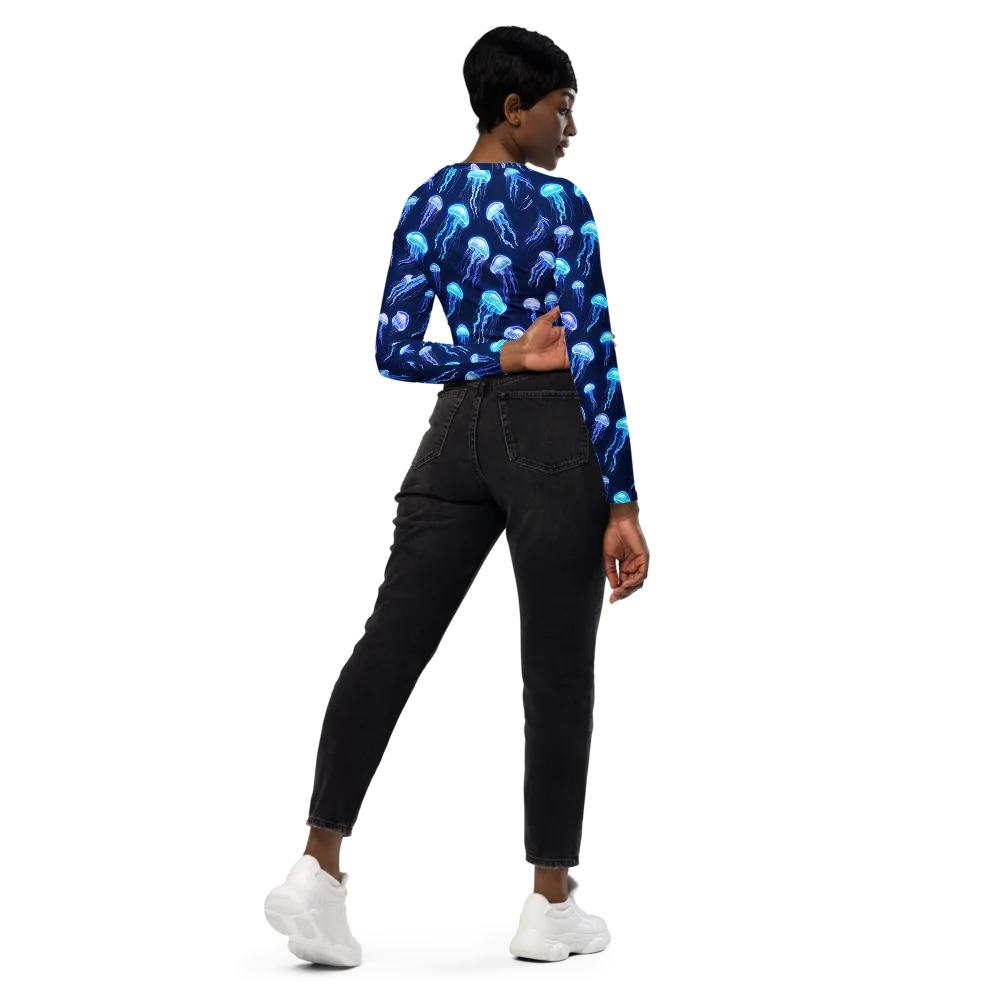 Electric Jellyfish on Long Sleeve Crop Top — Right Back