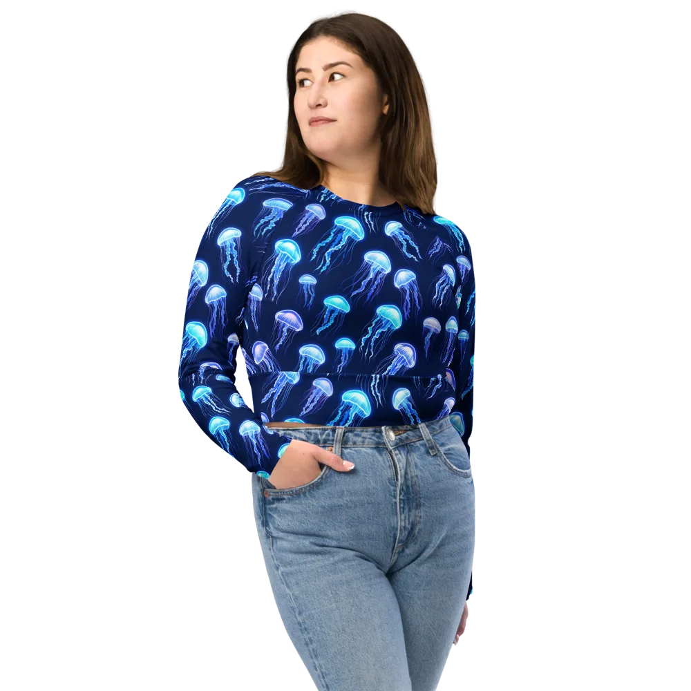 Electric Jellyfish on Long Sleeve Crop Top — Front