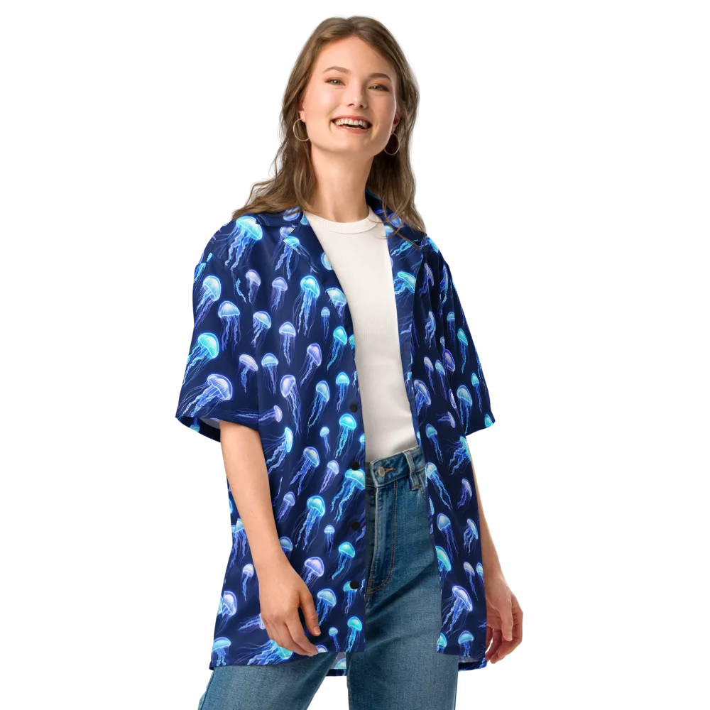 Electric Jellyfish on Button Shirt — Front