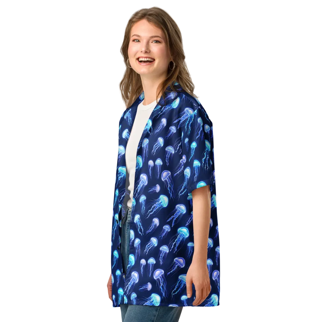 Electric Jellyfish on Button Shirt — Left Front