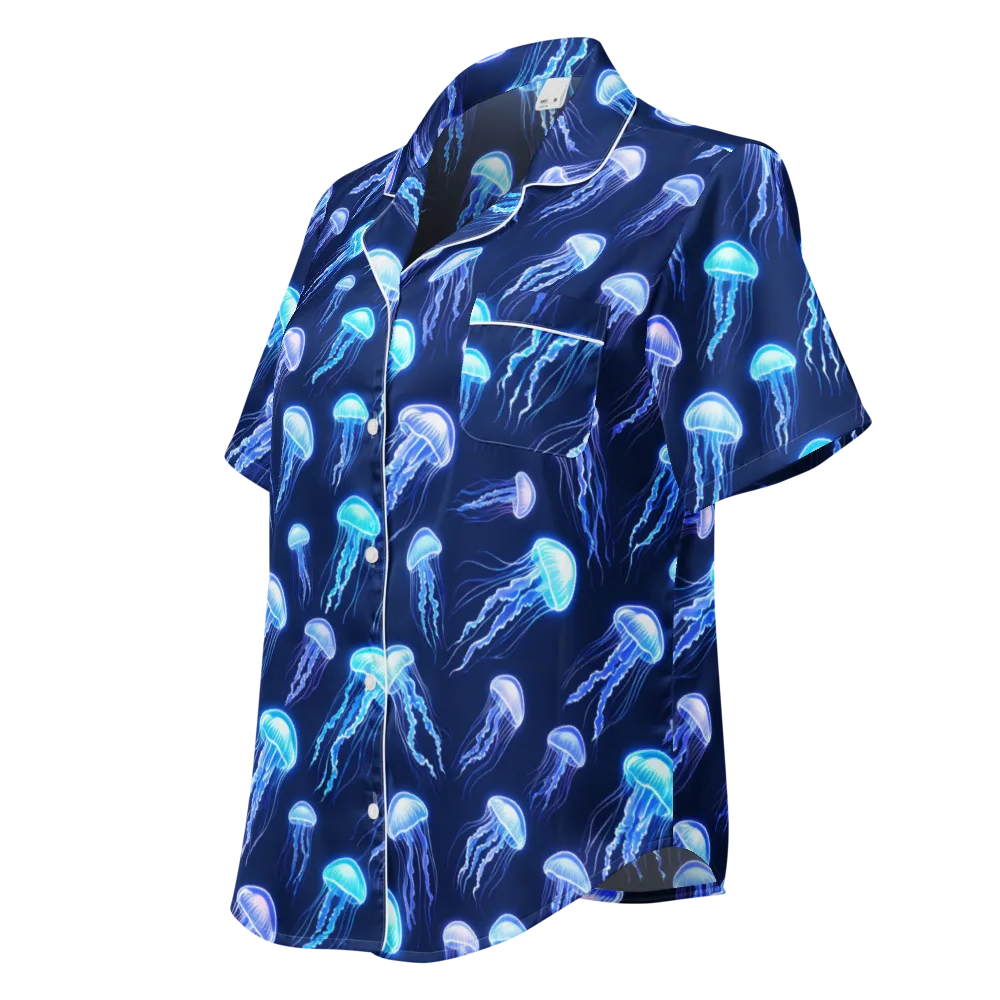 Electric Jellyfish on Women's Short Sleeve Pajama Top — Left Front