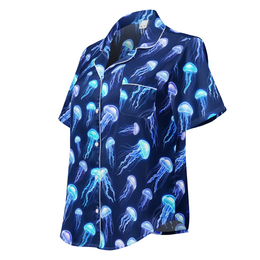 Electric Jellyfish on Women's Short Sleeve Pajama Top — Left Front