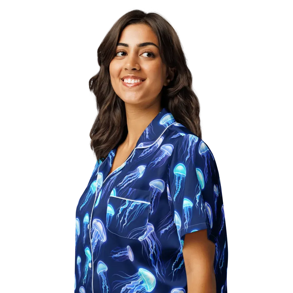 Electric Jellyfish on Women's Short Sleeve Pajama Top — Left Front