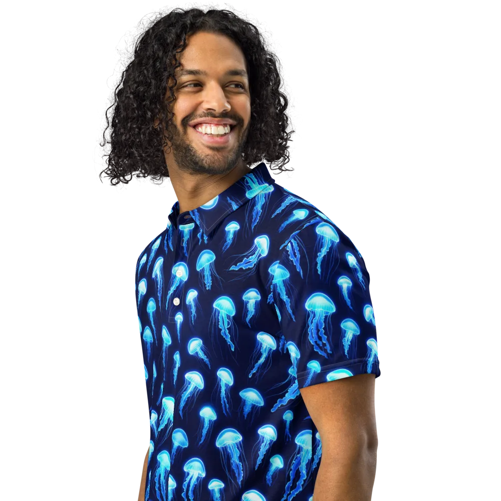 Deepsea Glow on Men's Slim Fit Polo Shirt — Left Front