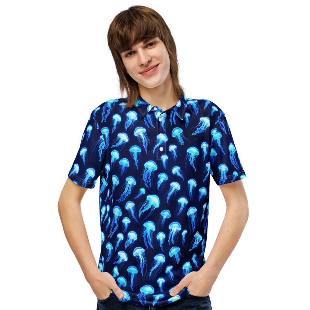 Deepsea Glow on Men's Slim Fit Polo Shirt — Front