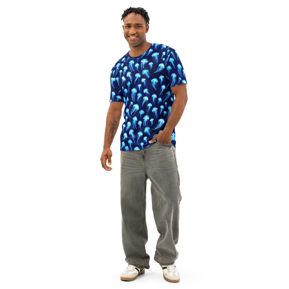 Deepsea Glow on Men's Cotton Crew Neck T-Shirt — Front