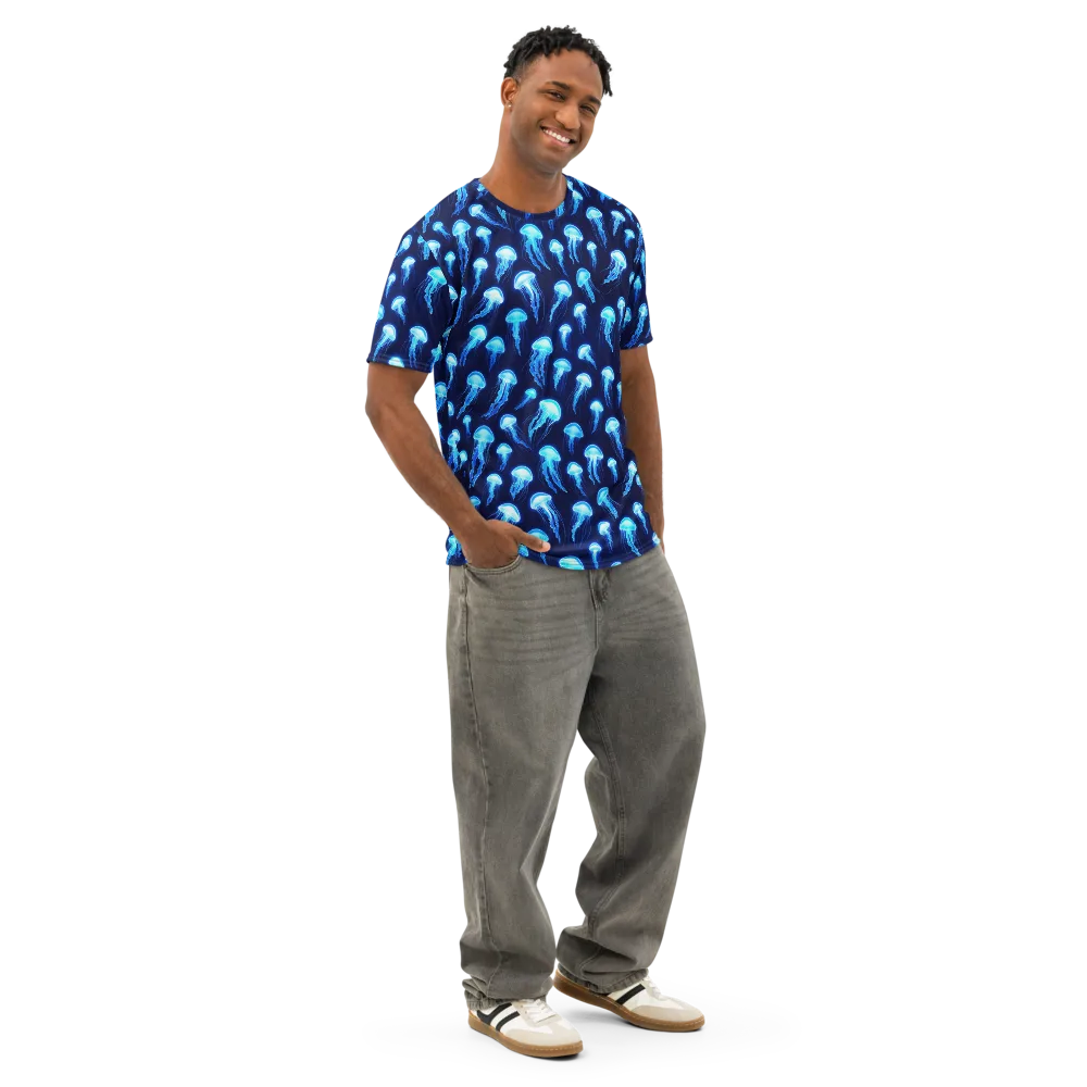 Deepsea Glow on Men's Cotton Crew Neck T-Shirt — Right Front
