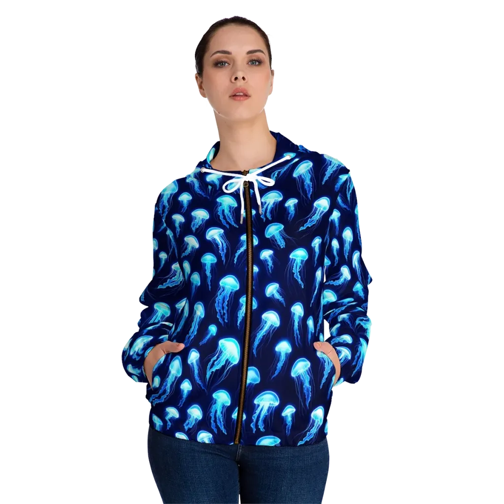 Deepsea Glow on Women's Full-Zip Hoodie — Front On Person