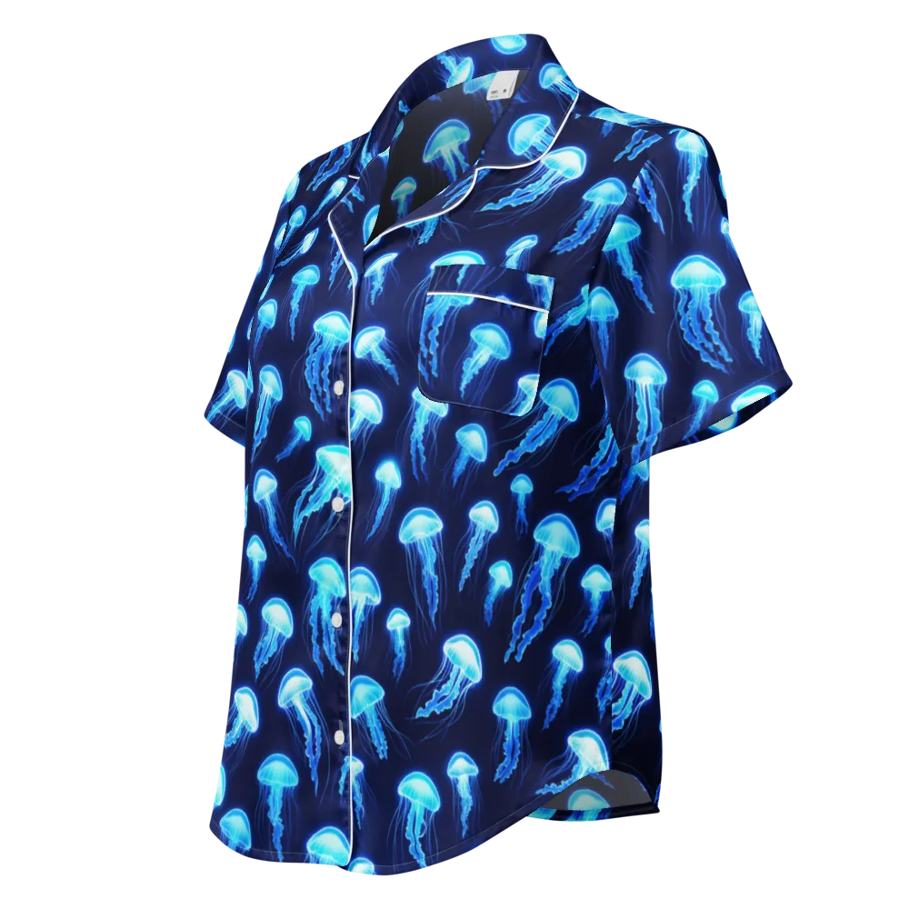 Deepsea Glow on Women's Short Sleeve Pajama Top — Left Front