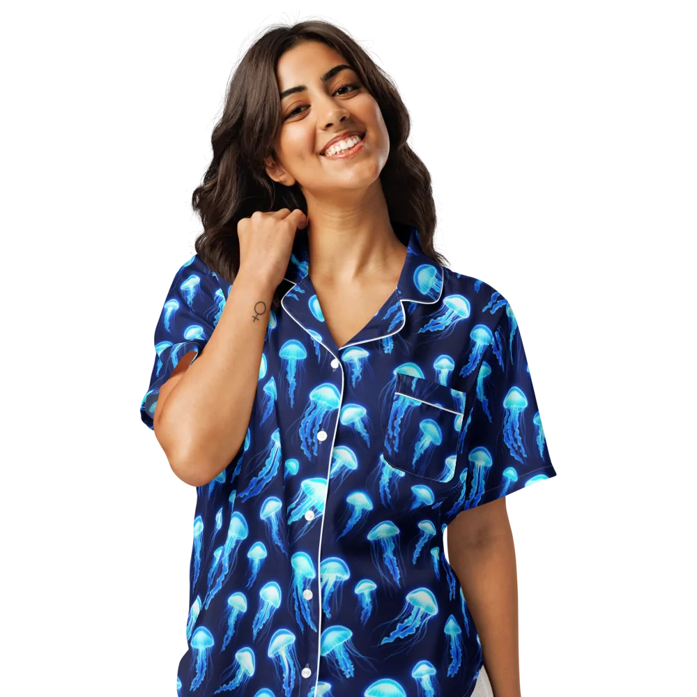 Deepsea Glow on Women's Short Sleeve Pajama Top — Front