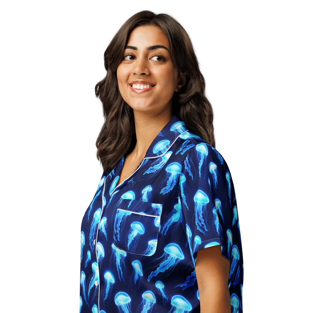 Deepsea Glow on Women's Short Sleeve Pajama Top — Left Front