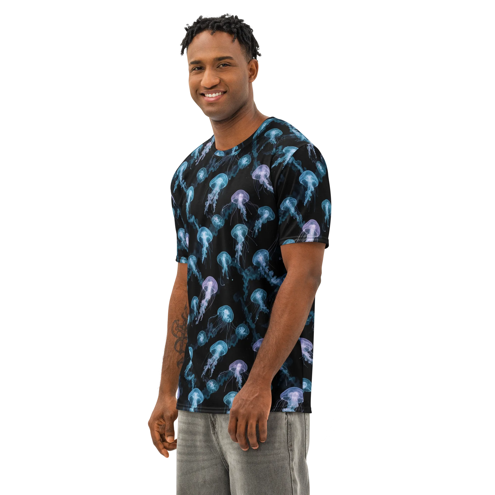 Abyssal Bloom on Men's Cotton Crew Neck T-Shirt — Left Front